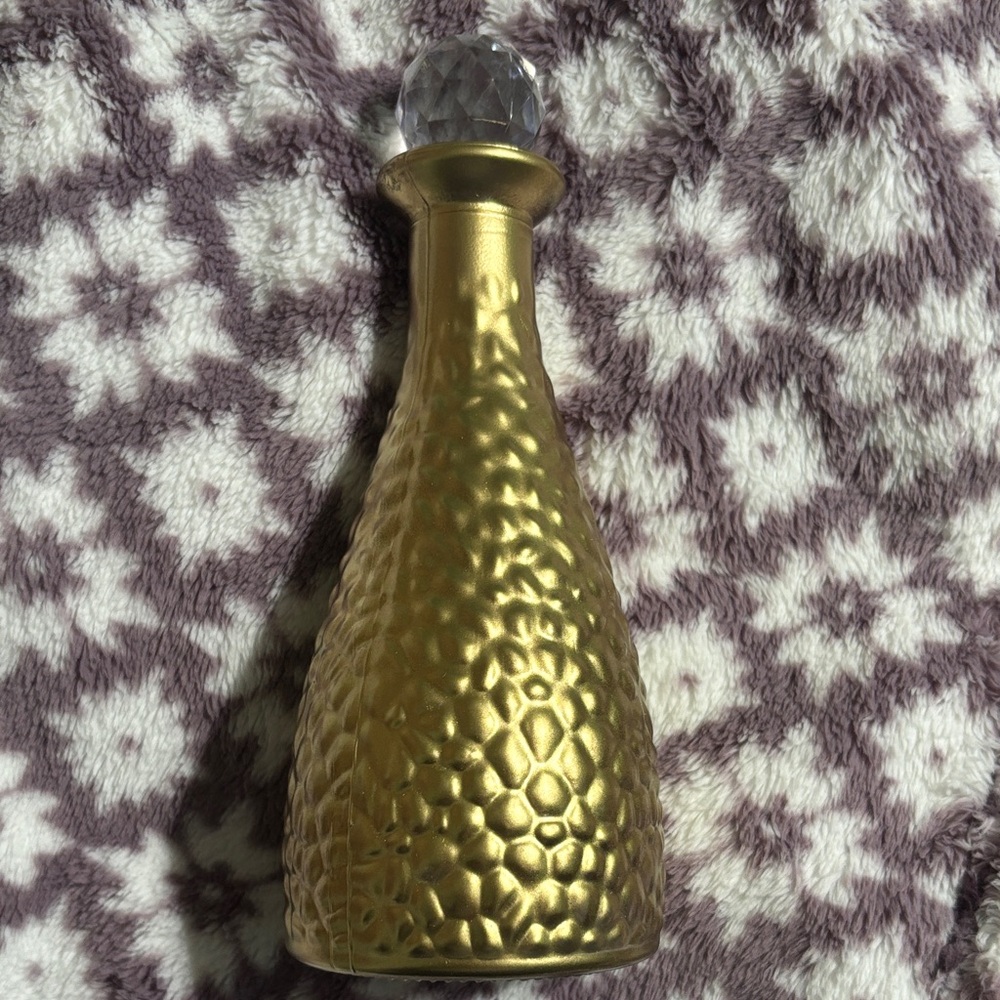 Gold Textured Decorative Bottle with Crystal Stopper - hand painted